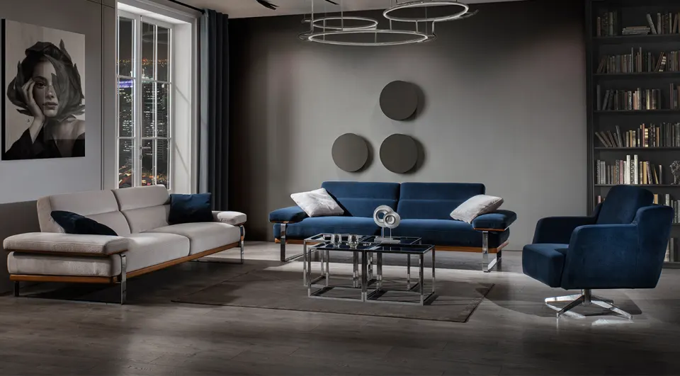 Lavina  Silver Metal Leg Sofa Set