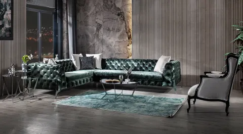Lexus Chester Silver Metal Leg Corner Sofa Set