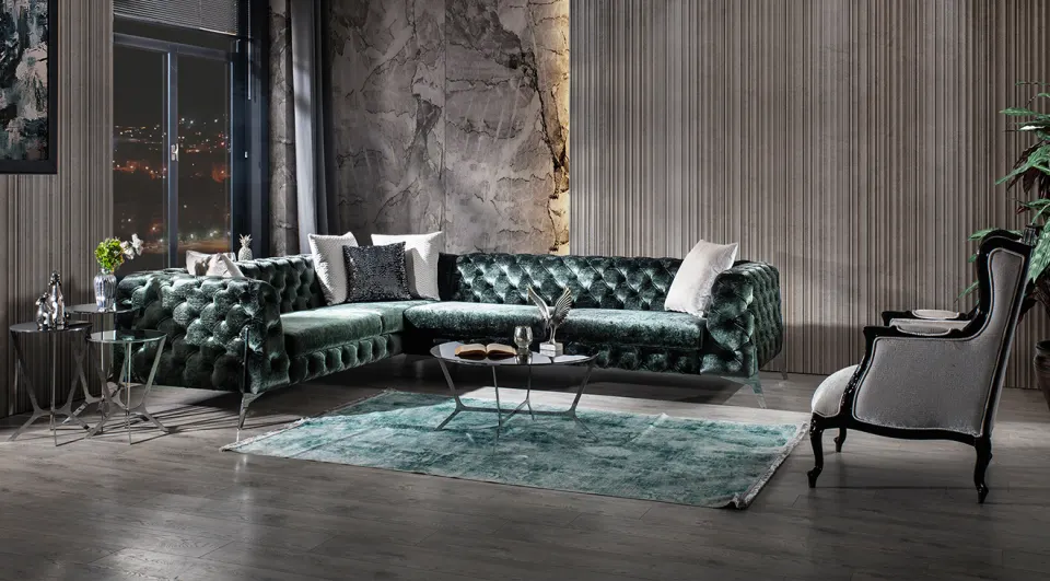 Lexus Chester Silver Metal Leg Corner Sofa Set