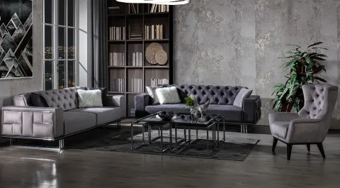 Plenty  Silver Metal Leg Sofa Set