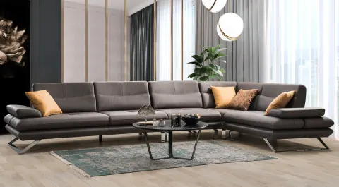 Polo  Silver Metal Leg Sofa Set