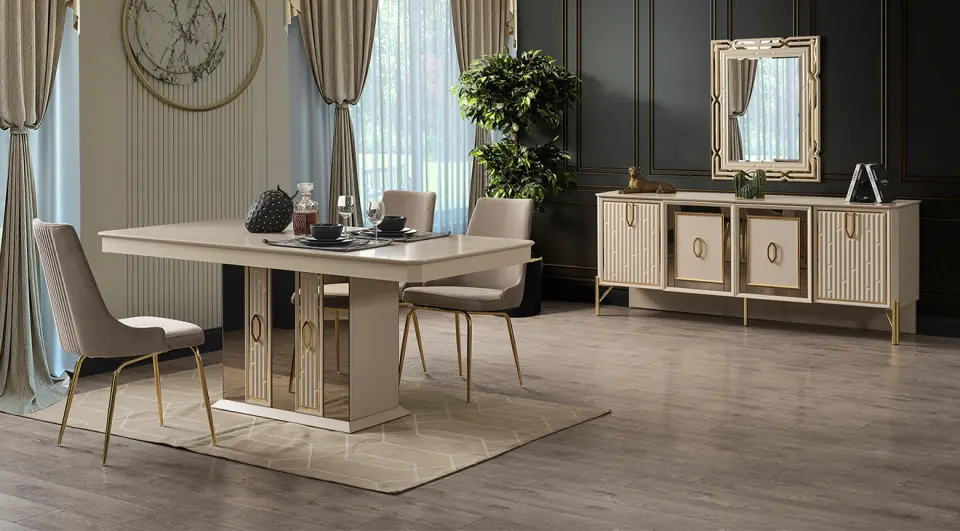 Bahar Gold Metal Leg Dining Room Set