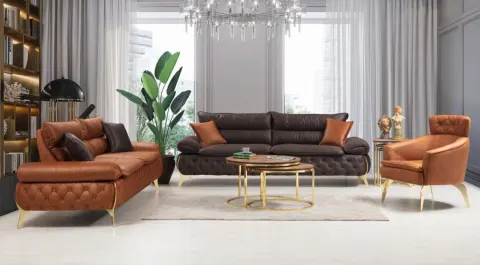 Ares  Gold Metal Leg Sofa Set