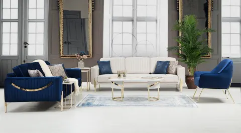 Roma  Gold Metal Leg Sofa Set