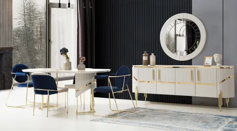 Roma Gold Metal Leg Dining Room Set