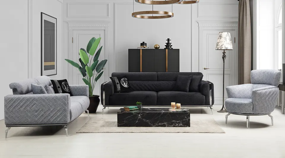 Varna  Silver Metal Leg Sofa Set