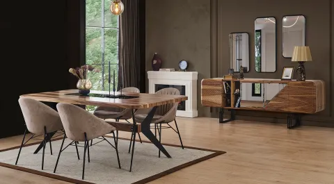 New Bella Metal Leg Dining Room Set (Walnut)