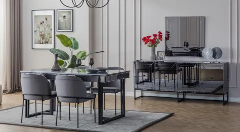 Valencia Mirrored Metal Leg Dining Room Set