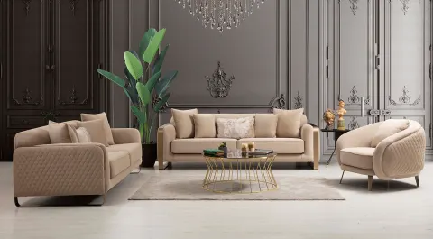 Bottega Gold Metal Leg Sofa Set