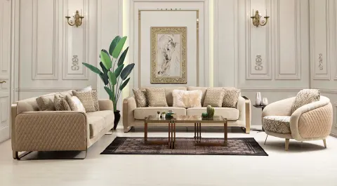 Bottega Lüx Gold Metal Leg Sofa Set
