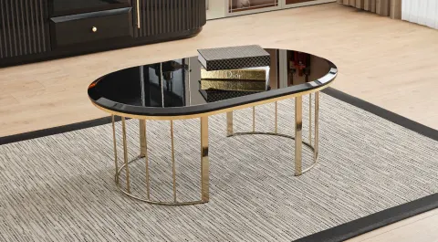 Wood Black Gold Metal Leg Coffee Table