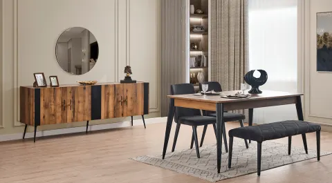 Duru Walnut Modern Dining Room Set