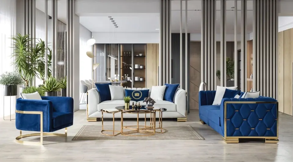 Maldiv Gold Metal Leg Sofa Set