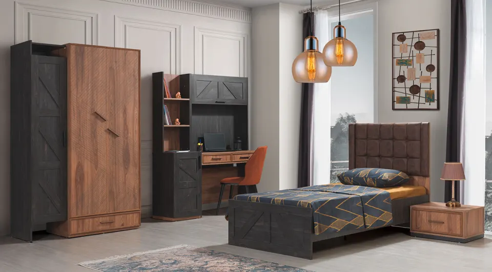 Walnut 3 Doors Young Room Set