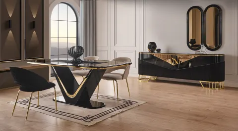 Serra Gold Metal Leg Dining Room Set (Anthracite )