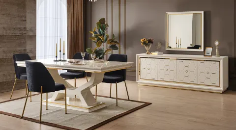 Yüsra Cream Modern Dining Room Set