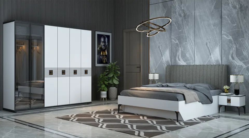 Dora 6 Door Bedroom Set (White)