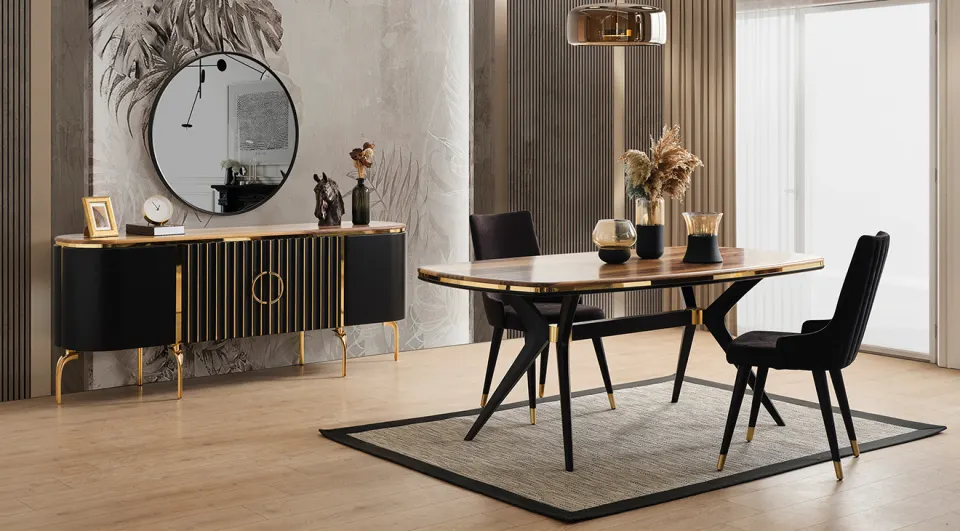 İnci Anthracite Walnut Modern Dining Room Set