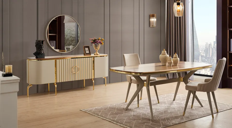 İnci Cream Color Modern Dining Room Set