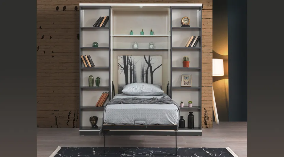 Vega Sliding Bookcase Single Wall Bed