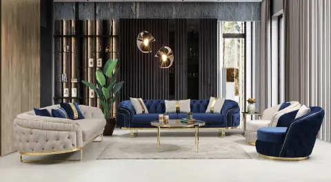 Yıldız Chester Gold Metal Leg Sofa Set