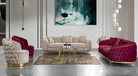 Viyana Gold Metal Leg Sofa Set