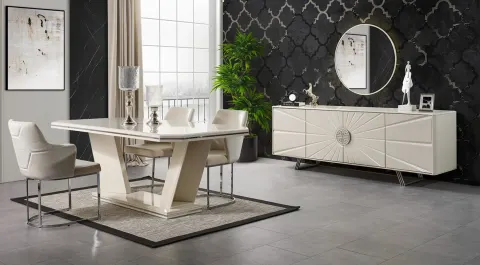 Kayra Metal Leg Dining Room Set (Moonstone)