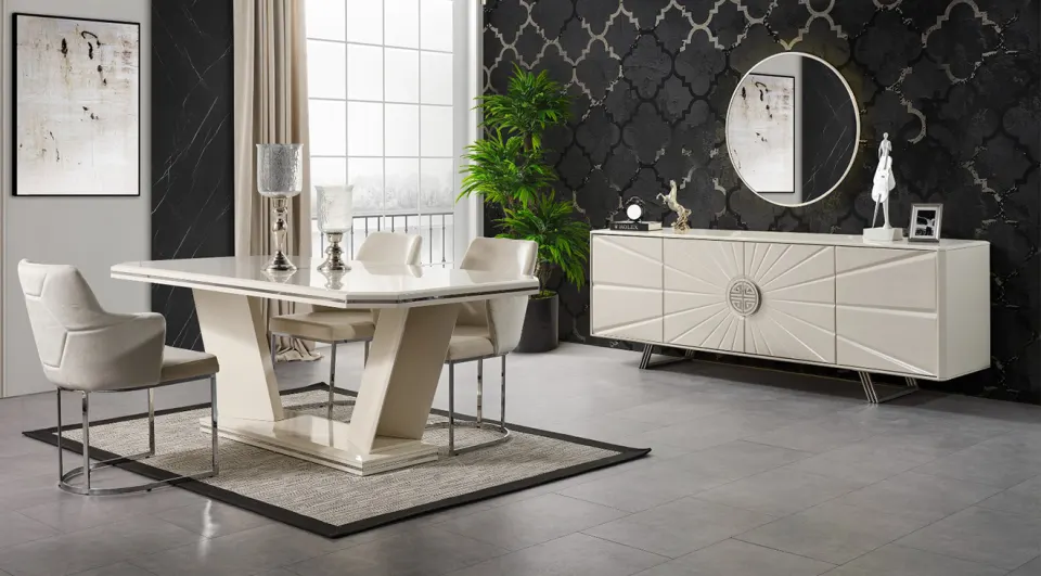 Kayra Metal Leg Dining Room Set (Moonstone)