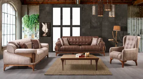 Nino Wooden Leg  Sofa Set