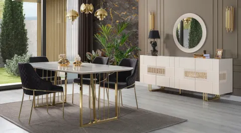 Rodos Gold Metal Leg Dining Room Set