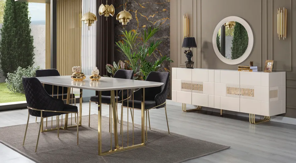 Rodos Gold Metal Leg Dining Room Set