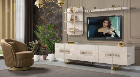 Rodos Gold Metal Leg Tv Unit