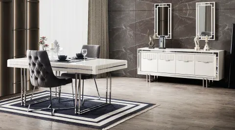 Aspendos Silver Metal Leg Dining Room Set