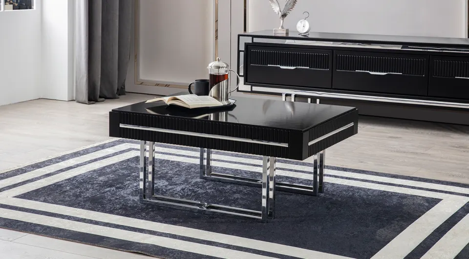 Sedef Metal Leg Coffee Table (Black)
