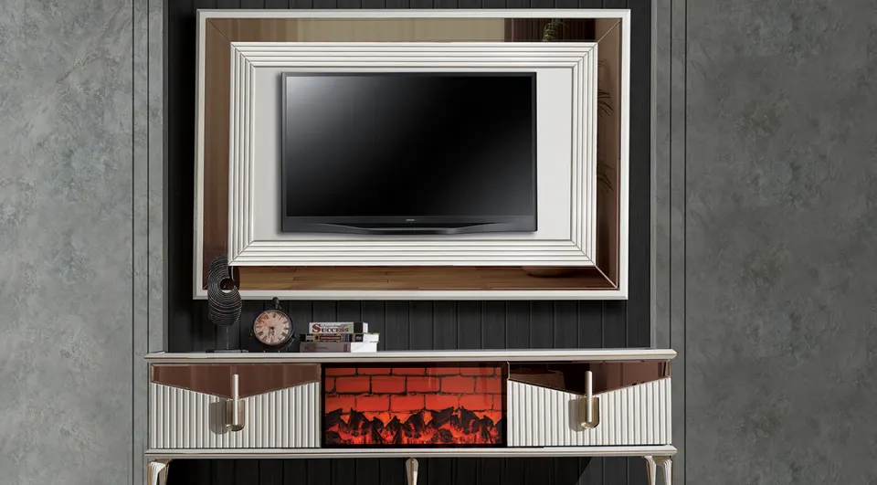 Side Fireplace Modern Tv Unit