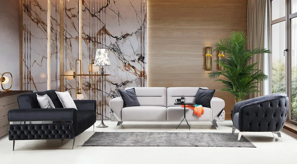 Planet Silver Metal Leg Sofa Set