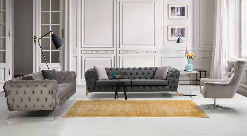 Lacase Metal Leg Chester Sofa Set