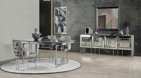 İnci Silver Metal Leg Dining Room Set