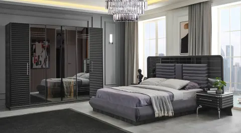 Asel Anthracite 6 Doors Bedroom Set