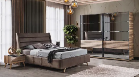 Klas Walnut Sliding Door Bedroom Set