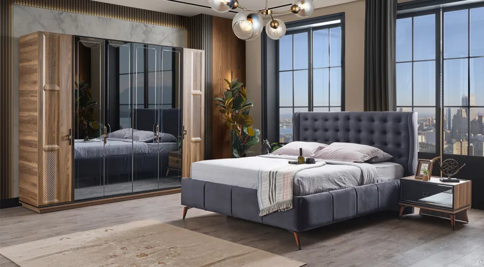 Vera Walnut 6 Door Bedroom Set