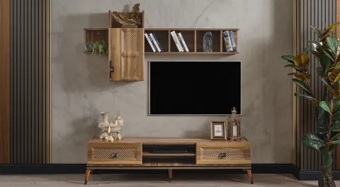 Vera Walnut Wooden Leg Tv Unit
