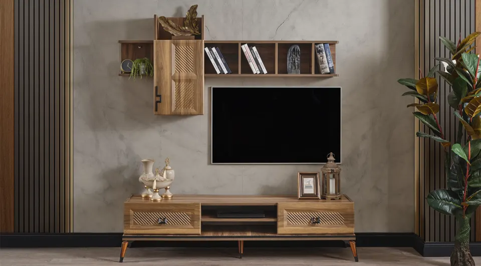 Vera Walnut Wooden Leg Tv Unit