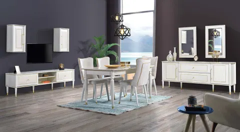 Gold White Wooden Leg Dining Room Set