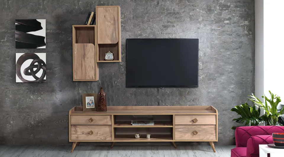 Lucas Walnut Wooden Leg Tv Unit