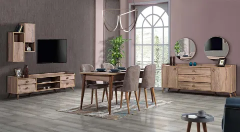Lucas Walnut Wooden Leg Dining Room Set