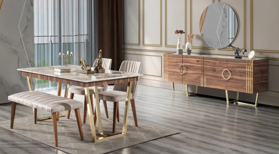 Bella Metal Leg Dining Room Set (Walnut)