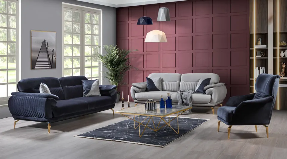 Rowur  Gold Metal Leg Sofa Set