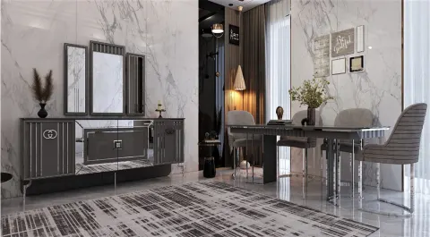 Exelance Anthracite Metal Leg Dining Room Set