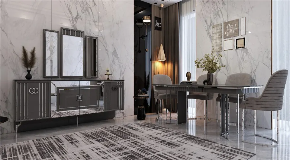 Exelance Anthracite Metal Leg Dining Room Set